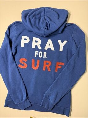 VTG Aviator Nation Pray For Surf Full Zip Hoodie True Navy 2Stripes Large